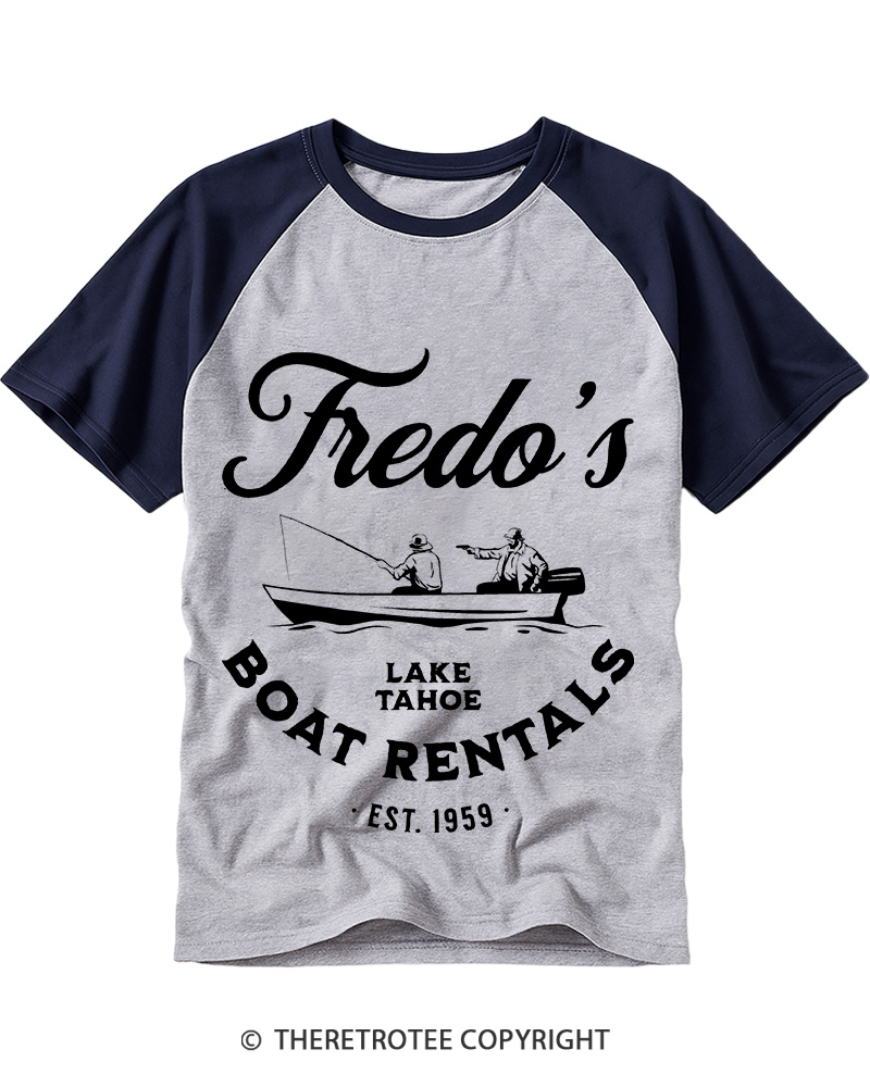 TheRetroTee Fredo's Lake Tahoe Boat Rentals 1959 Raglan Baseball T-Shirt