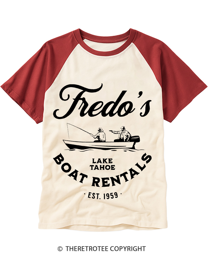TheRetroTee Fredo's Lake Tahoe Boat Rentals 1959 Raglan Baseball T-Shirt