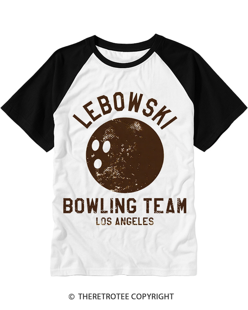 TheRetroTee Lebowski Bowling Team Los Angeles 1980s Raglan Baseball T-Shirt