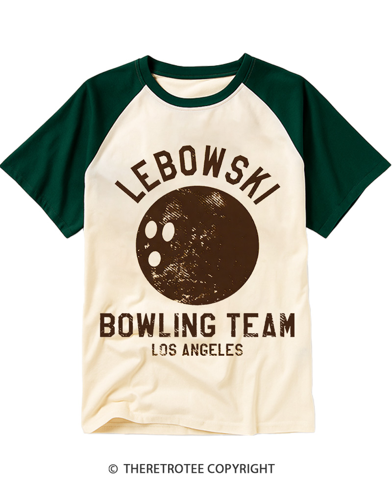 TheRetroTee Lebowski Bowling Team Los Angeles 1980s Raglan Baseball T-Shirt