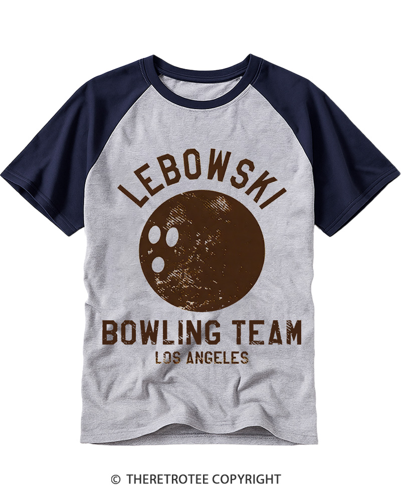TheRetroTee Lebowski Bowling Team Los Angeles 1980s Raglan Baseball T-Shirt