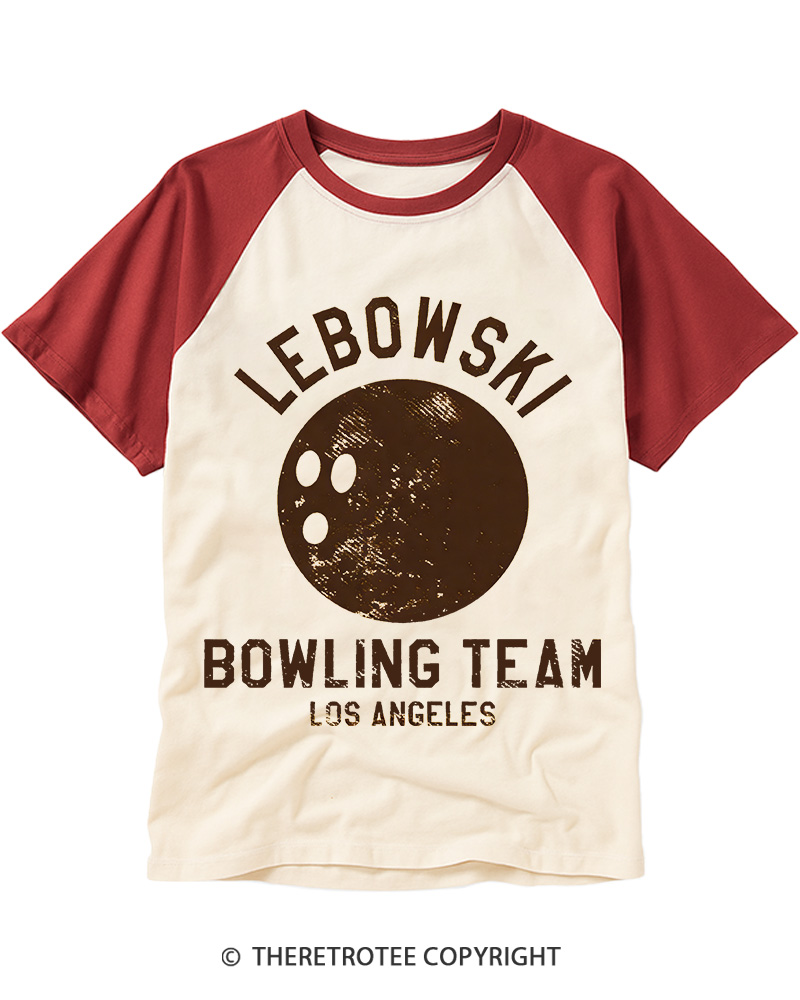 TheRetroTee Lebowski Bowling Team Los Angeles 1980s Raglan Baseball T-Shirt