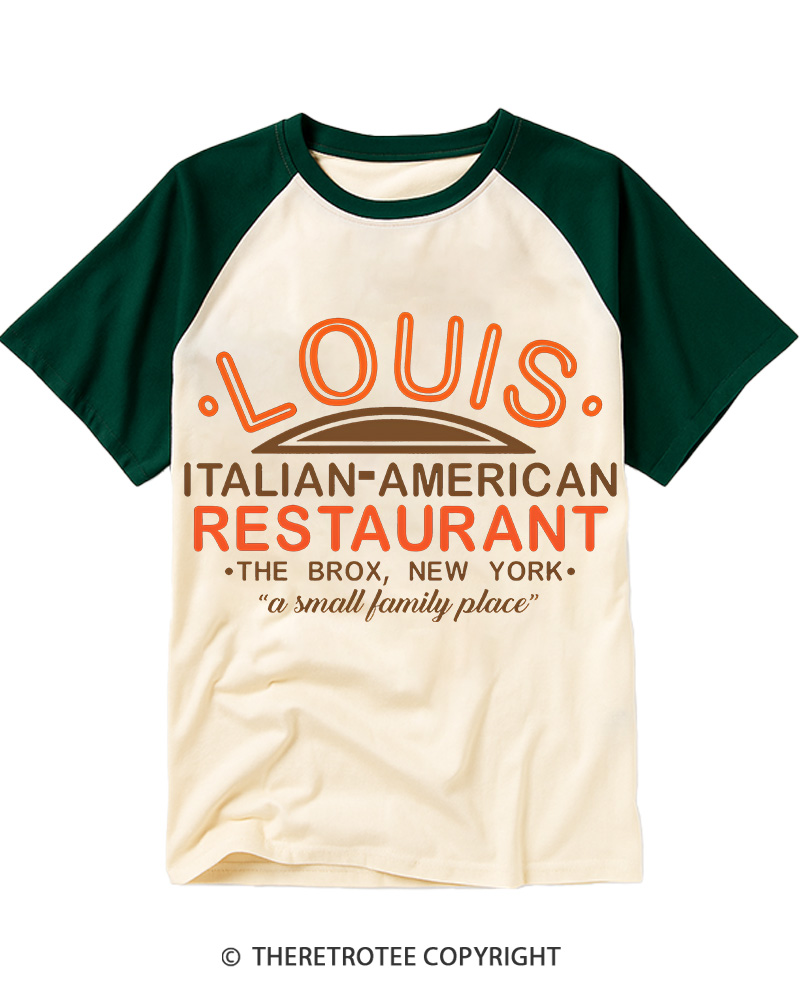 TheRetroTee Louis Italian American Restaurant 1970s Raglan Baseball T-Shirt