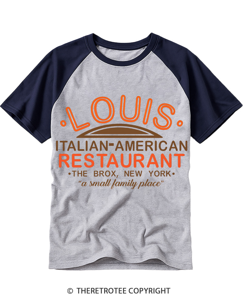 TheRetroTee Louis Italian American Restaurant 1970s Raglan Baseball T-Shirt