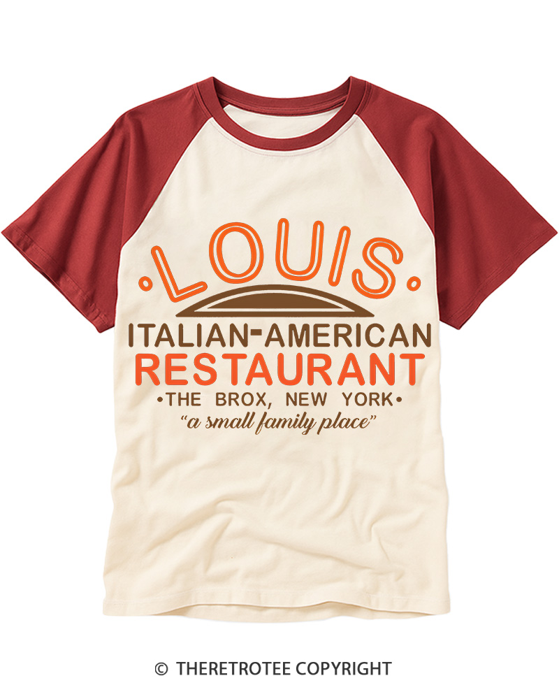 TheRetroTee Louis Italian American Restaurant 1970s Raglan Baseball T-Shirt