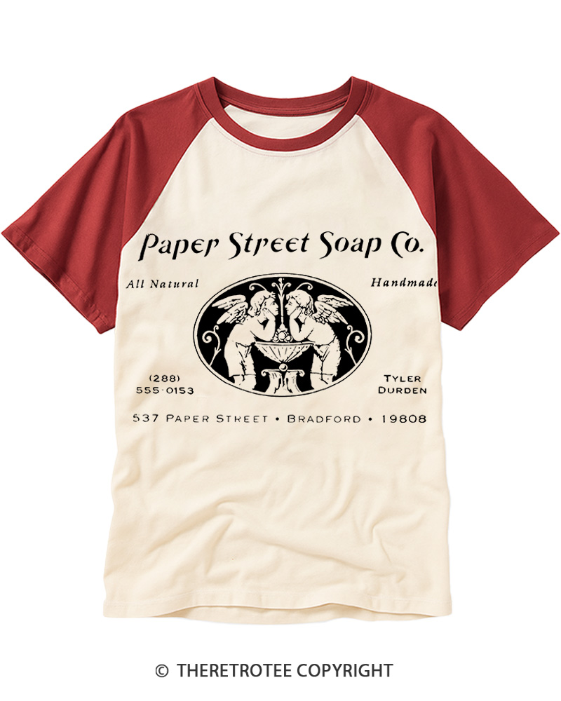 TheRetroTee Paper Street Soap Co. Fight Club 1999 Raglan Baseball T-Shirt
