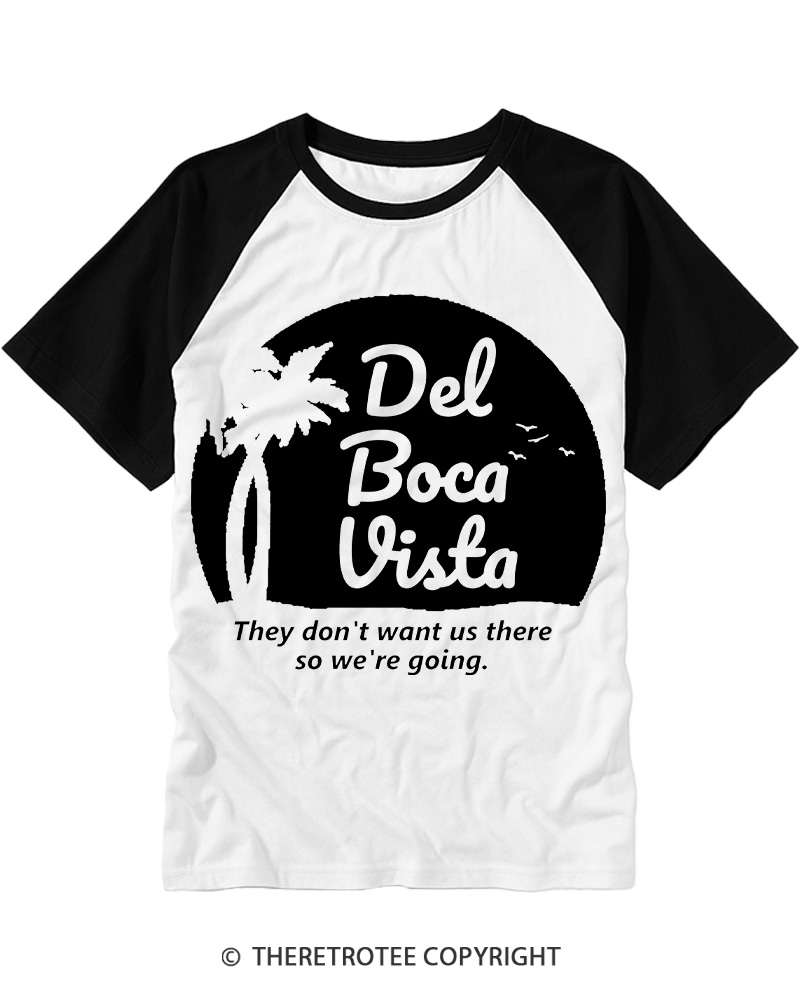 TheRetroTee Del Boca Vista Retirement Community 1970s Raglan Baseball T-Shirt