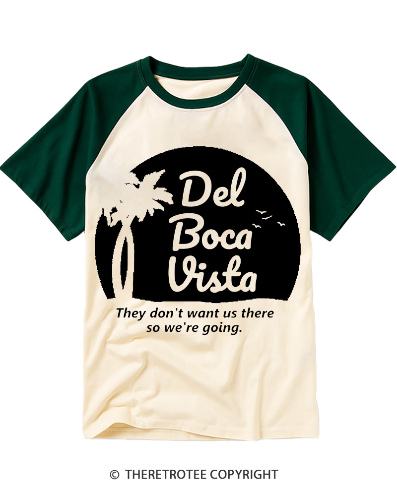 TheRetroTee Del Boca Vista Retirement Community 1970s Raglan Baseball T-Shirt