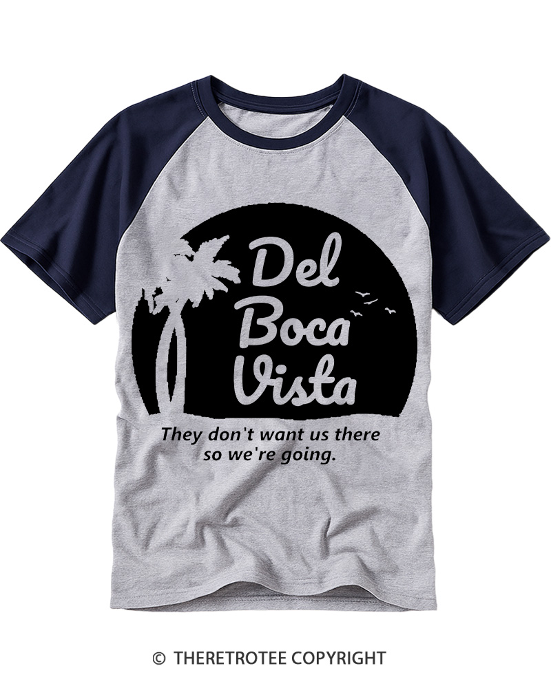 TheRetroTee Del Boca Vista Retirement Community 1970s Raglan Baseball T-Shirt