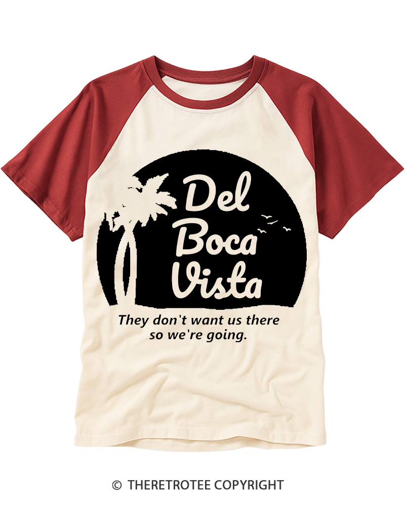 TheRetroTee Del Boca Vista Retirement Community 1970s Raglan Baseball T-Shirt