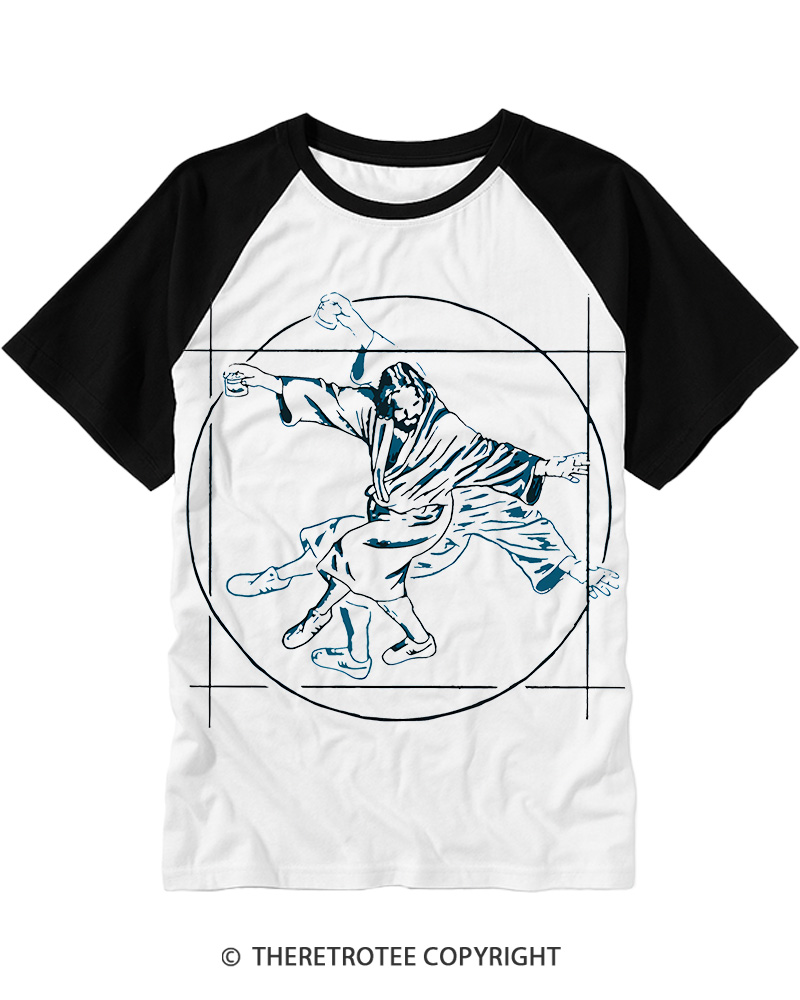 TheRetroTee Vitruvian Dude Blue Big Lebowski The Dude Tai Chi Raglan Baseball T-Shirt