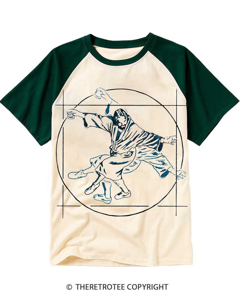 TheRetroTee Vitruvian Dude Blue Big Lebowski The Dude Tai Chi Raglan Baseball T-Shirt