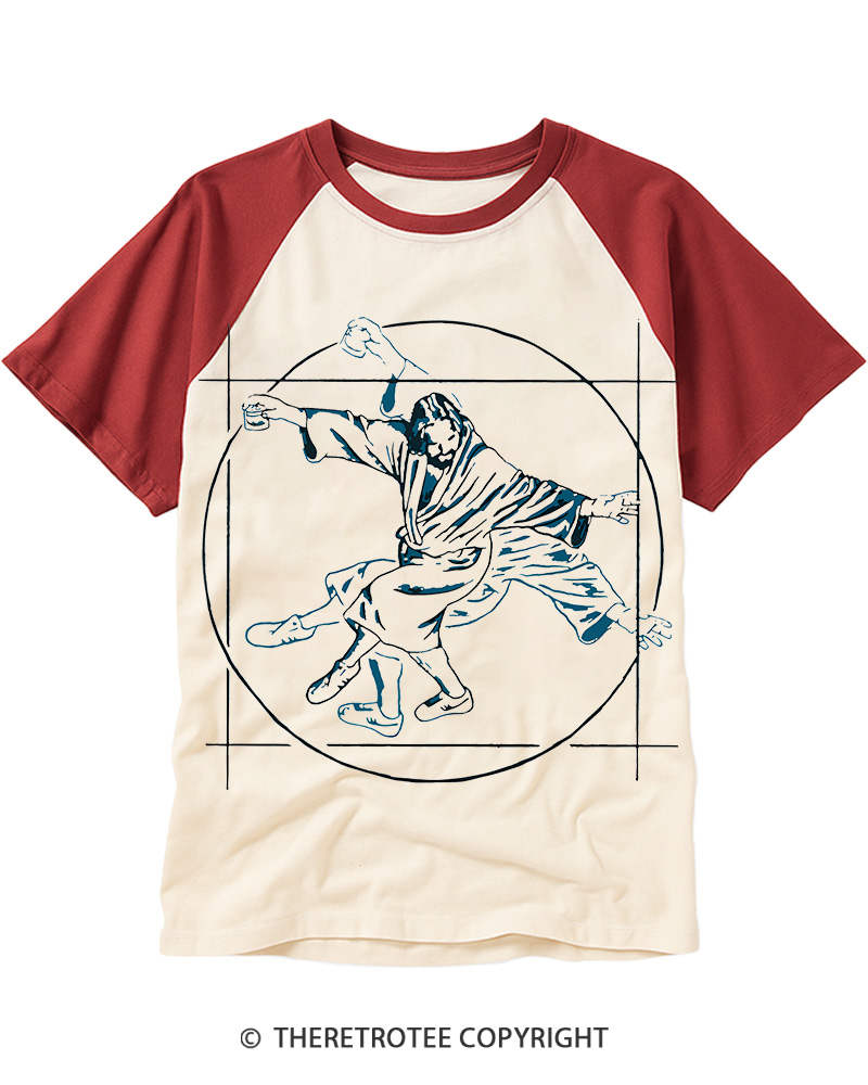 TheRetroTee Vitruvian Dude Blue Big Lebowski The Dude Tai Chi Raglan Baseball T-Shirt