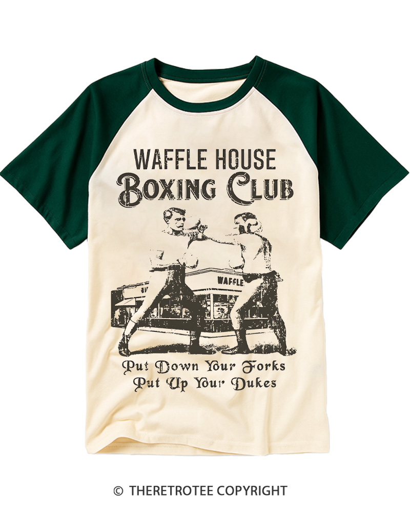 TheRetroTee Waffle House Boxing Club 1970s Raglan Baseball T-Shirt