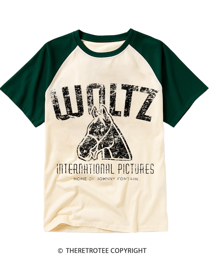 TheRetroTee Woltz International Pictures 1970s Raglan Baseball T-Shirt