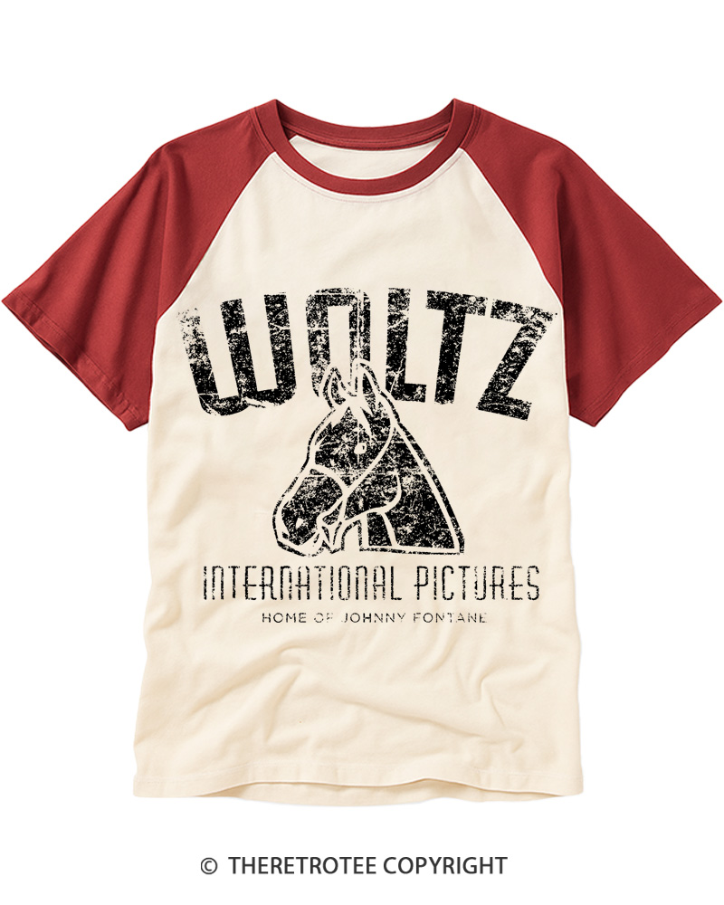 TheRetroTee Woltz International Pictures 1970s Raglan Baseball T-Shirt