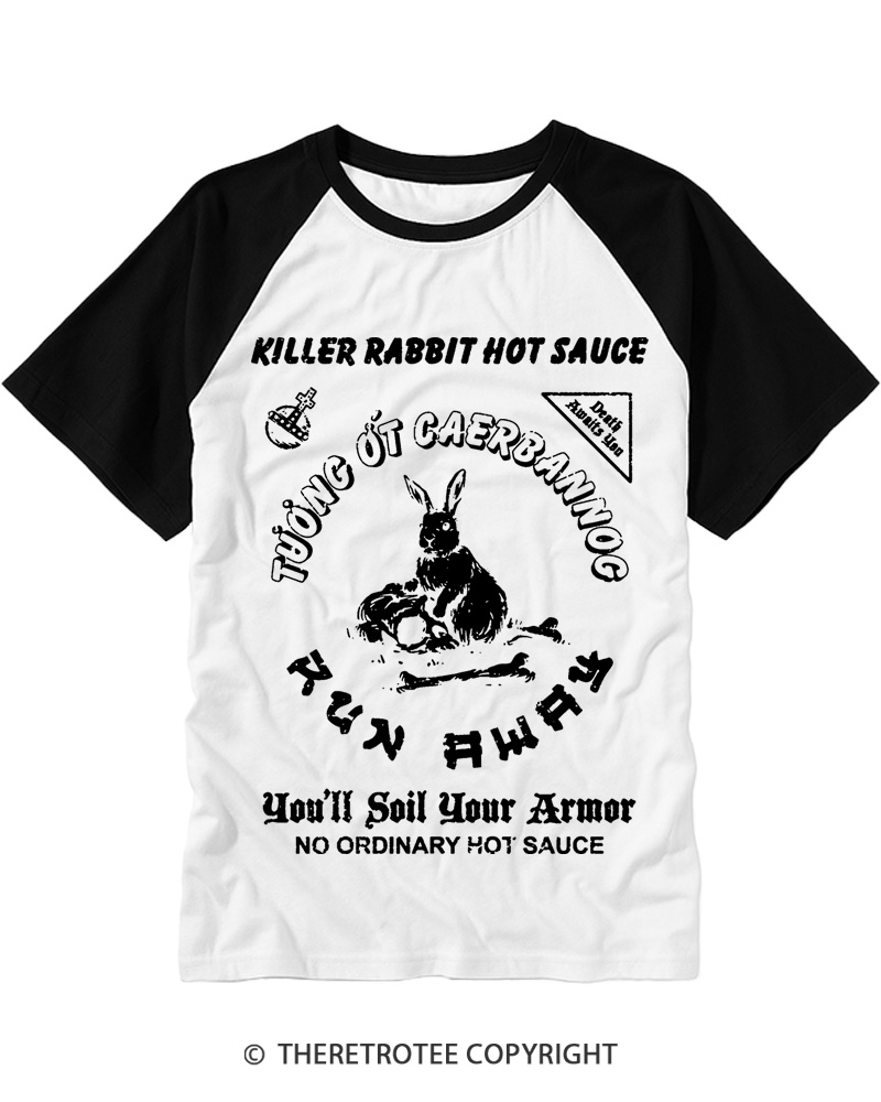 TheRetroTee Killer Rabbit Hot Sauce 1975 Raglan Baseball T-Shirt