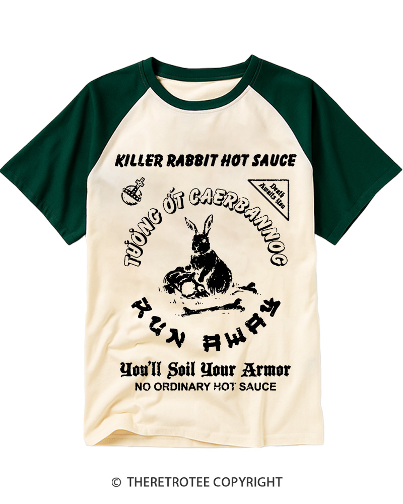 TheRetroTee Killer Rabbit Hot Sauce 1975 Raglan Baseball T-Shirt
