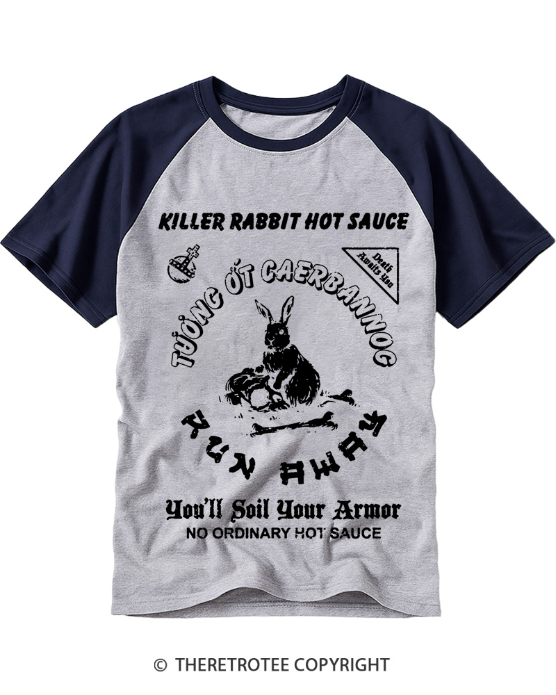 TheRetroTee Killer Rabbit Hot Sauce 1975 Raglan Baseball T-Shirt