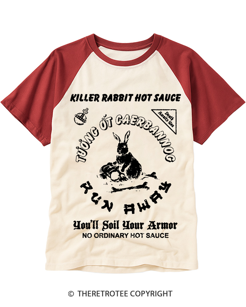 TheRetroTee Killer Rabbit Hot Sauce 1975 Raglan Baseball T-Shirt