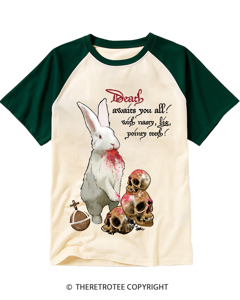 TheRetroTee Killer Rabbit of Caerbannog 1975 Raglan Baseball T-Shirt