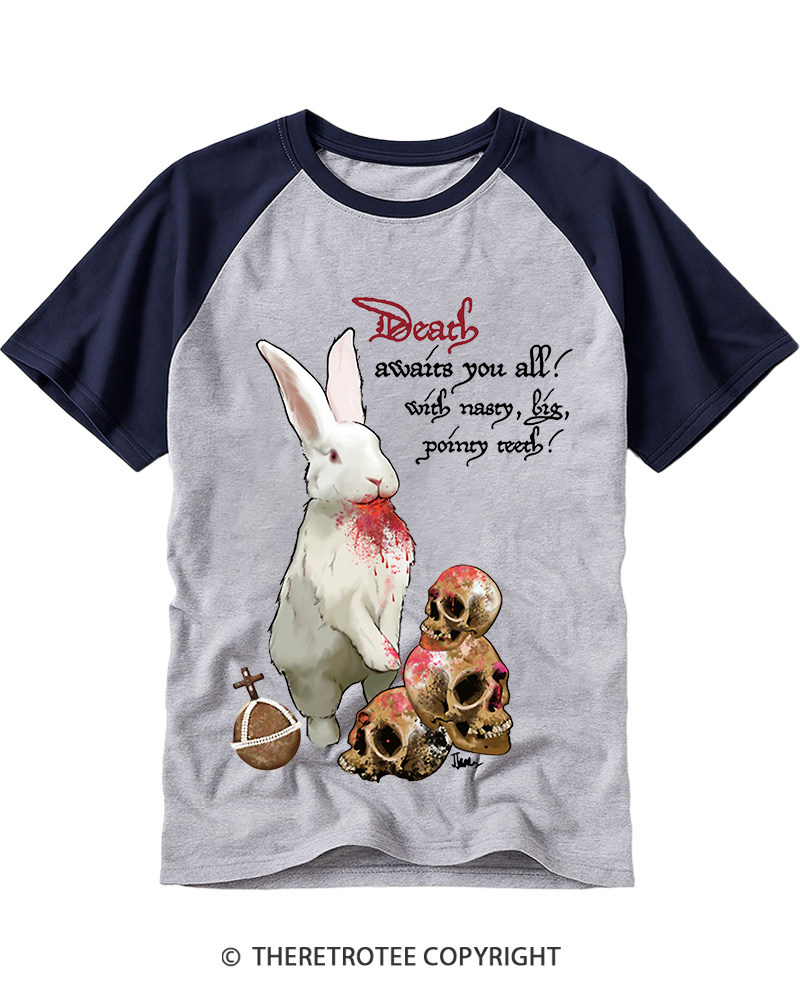 TheRetroTee Killer Rabbit of Caerbannog 1975 Raglan Baseball T-Shirt
