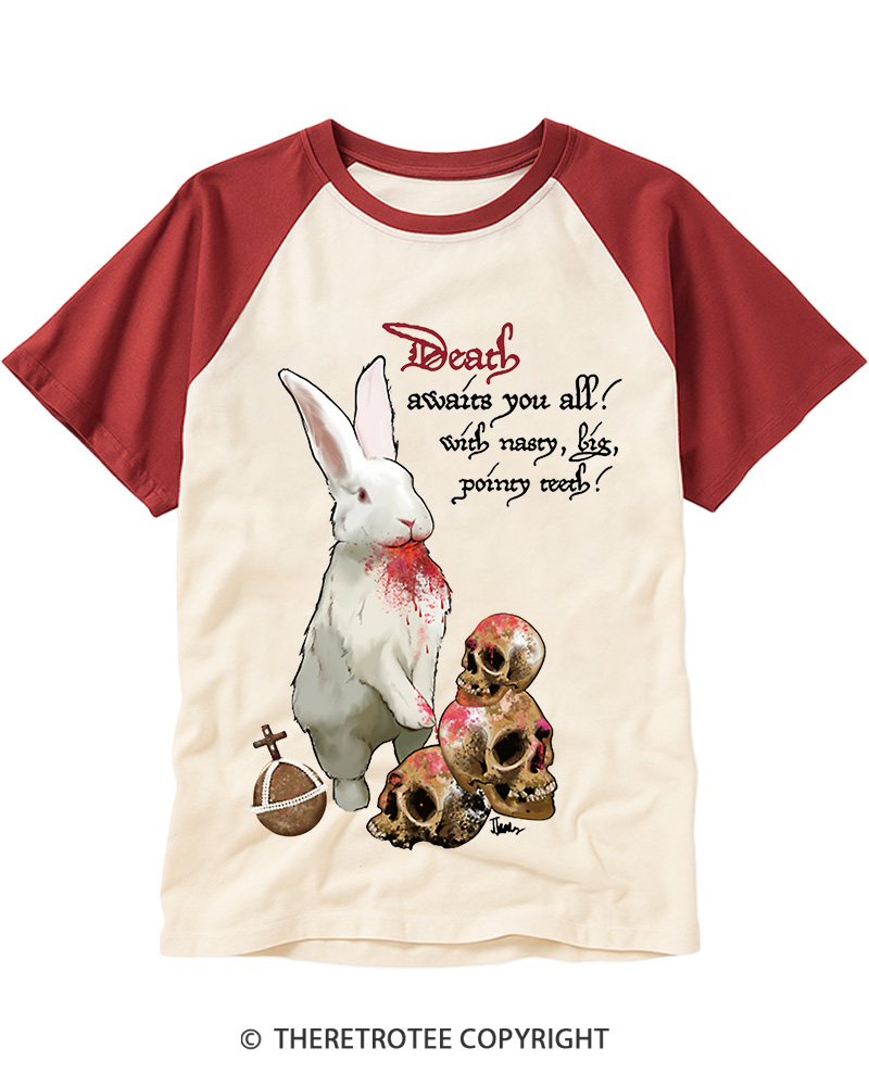 TheRetroTee Killer Rabbit of Caerbannog 1975 Raglan Baseball T-Shirt