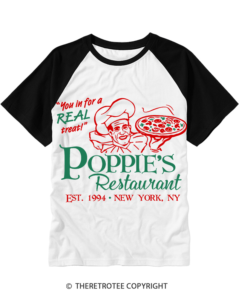 TheRetroTee Poppie's Restaurant 1970s Raglan Baseball T-Shirt