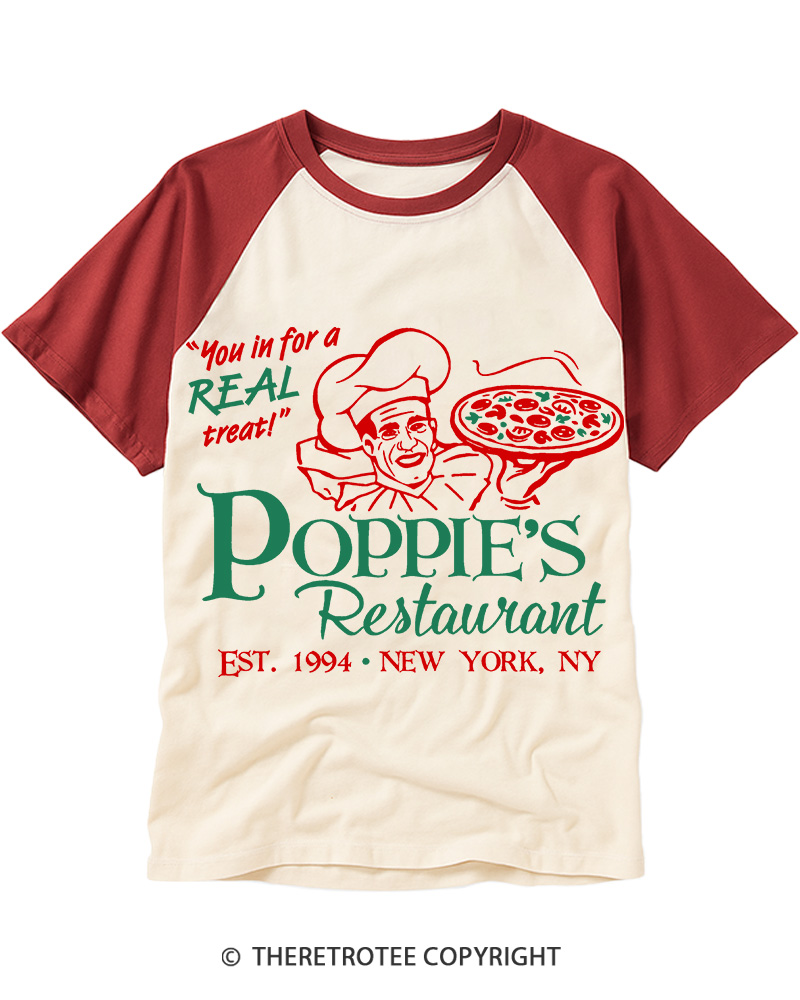 TheRetroTee Poppie's Restaurant 1970s Raglan Baseball T-Shirt