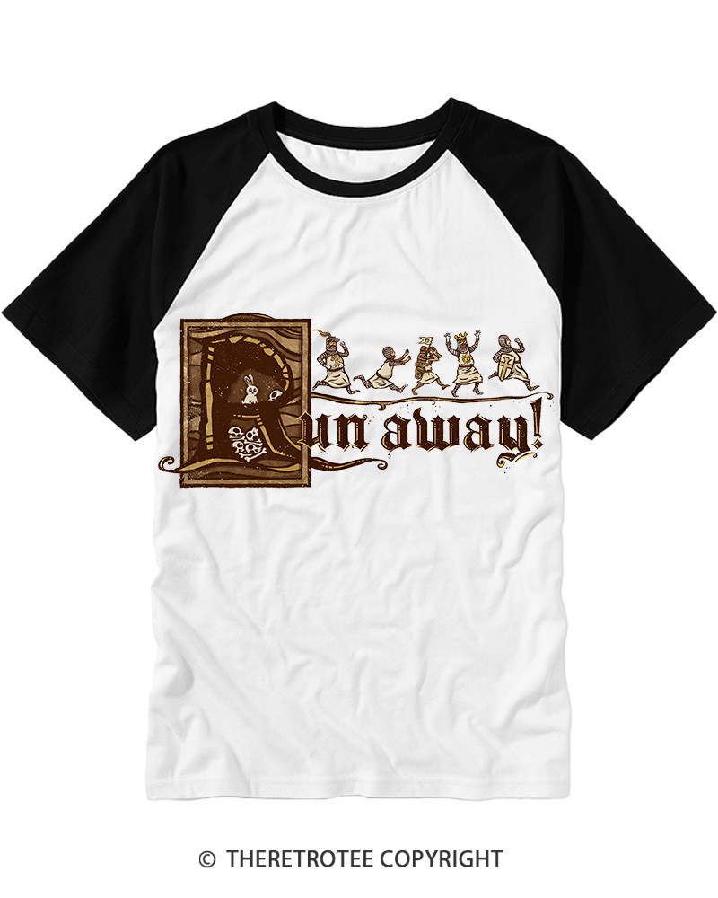 TheRetroTee Run Away 1975 Raglan Baseball T-Shirt