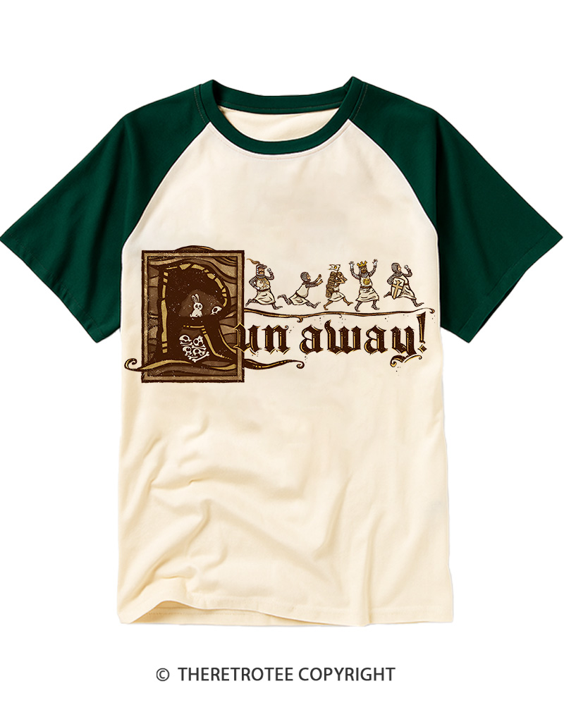 TheRetroTee Run Away 1975 Raglan Baseball T-Shirt