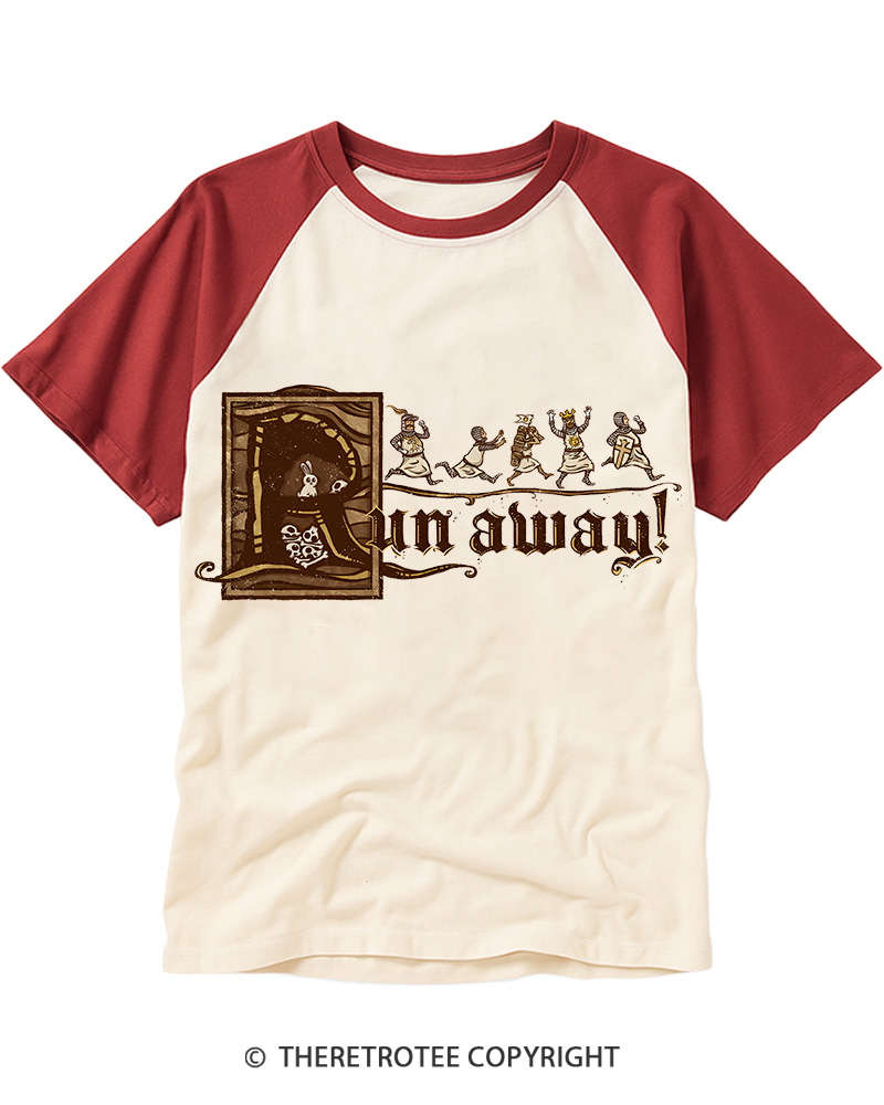 TheRetroTee Run Away 1975 Raglan Baseball T-Shirt