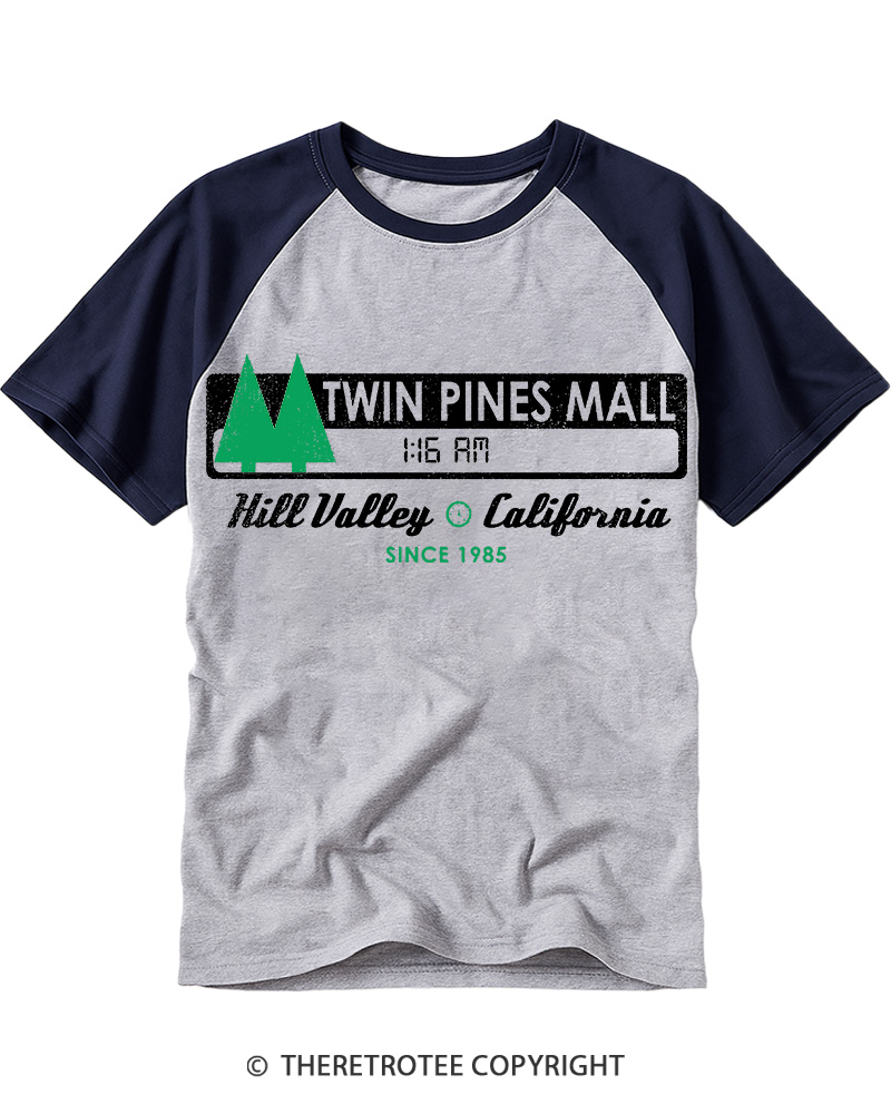 TheRetroTee Twin Pines mall Sign Worn 1980s Raglan Baseball T-Shirt