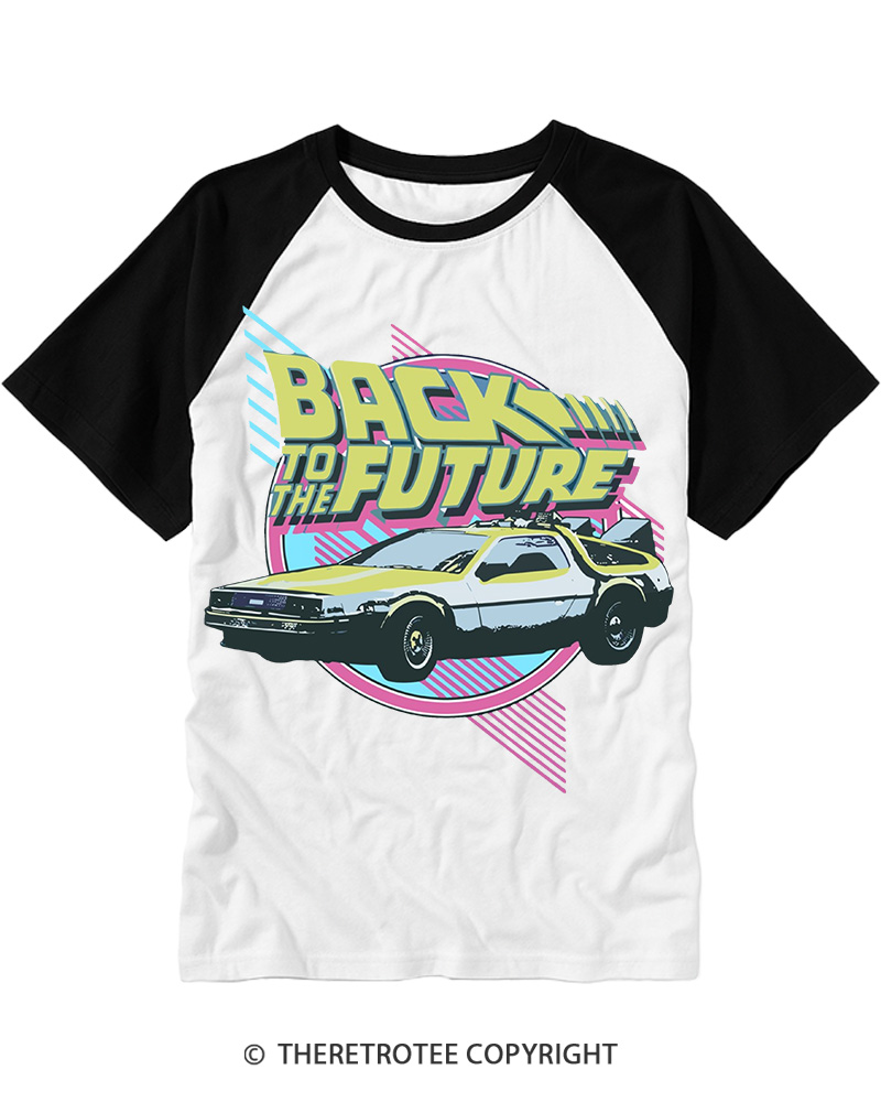 TheRetroTee Vintage Classic Car Delorean 1980s Raglan Baseball T-Shirt