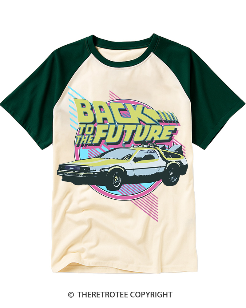 TheRetroTee Vintage Classic Car Delorean 1980s Raglan Baseball T-Shirt
