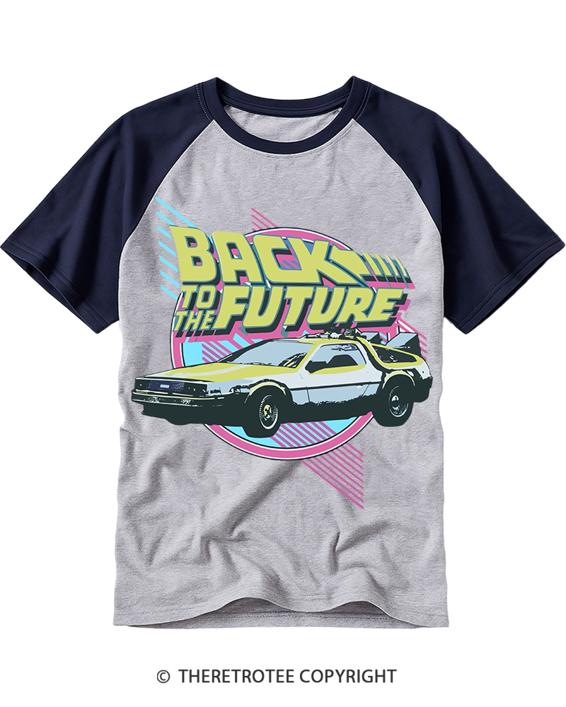 TheRetroTee Vintage Classic Car Delorean 1980s Raglan Baseball T-Shirt