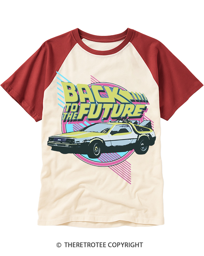 TheRetroTee Vintage Classic Car Delorean 1980s Raglan Baseball T-Shirt