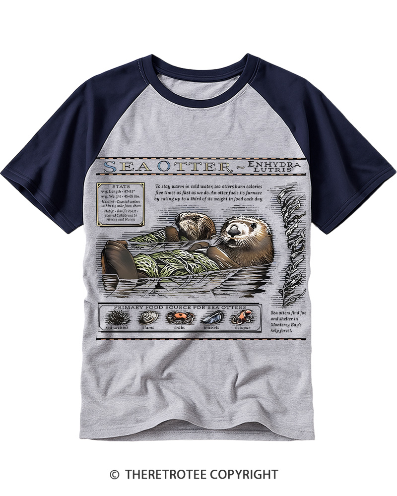 TheRetroTee Sea Otters Raglan Baseball T-Shirt