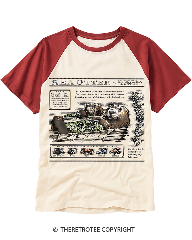 TheRetroTee Sea Otters Raglan Baseball T-Shirt