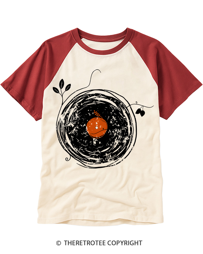 TheRetroTee Enchanting Vinyl Records 1975 Raglan Baseball T-Shirt