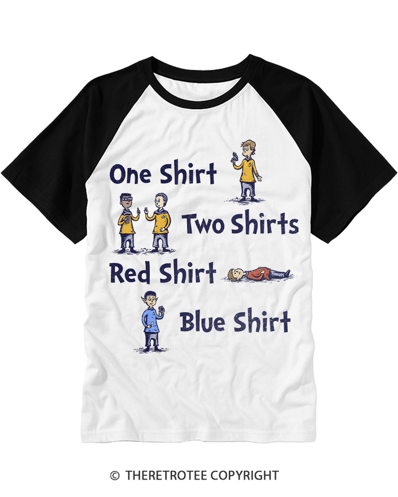 TheRetroTee Red Shirt, Blue Shirt 1960s Raglan Baseball T-Shirt