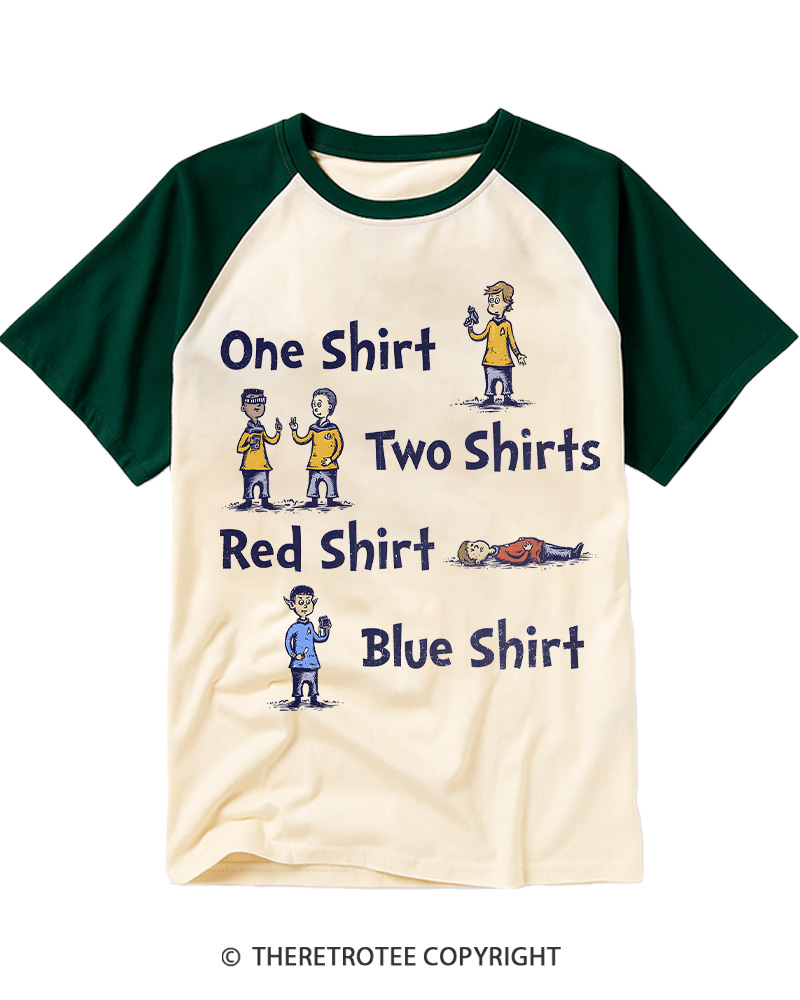 TheRetroTee Red Shirt, Blue Shirt 1960s Raglan Baseball T-Shirt