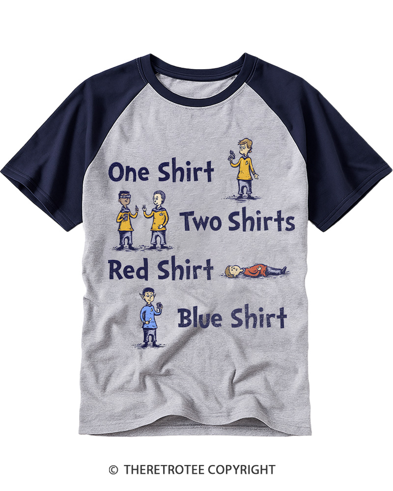 TheRetroTee Red Shirt, Blue Shirt 1960s Raglan Baseball T-Shirt