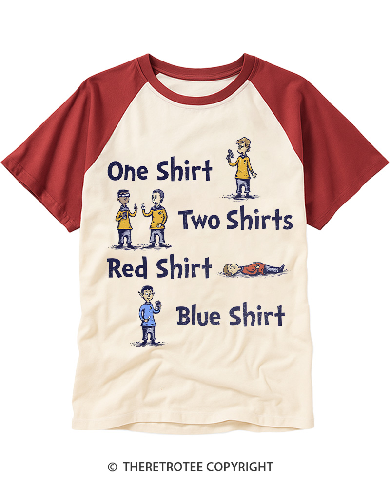 TheRetroTee Red Shirt, Blue Shirt 1960s Raglan Baseball T-Shirt