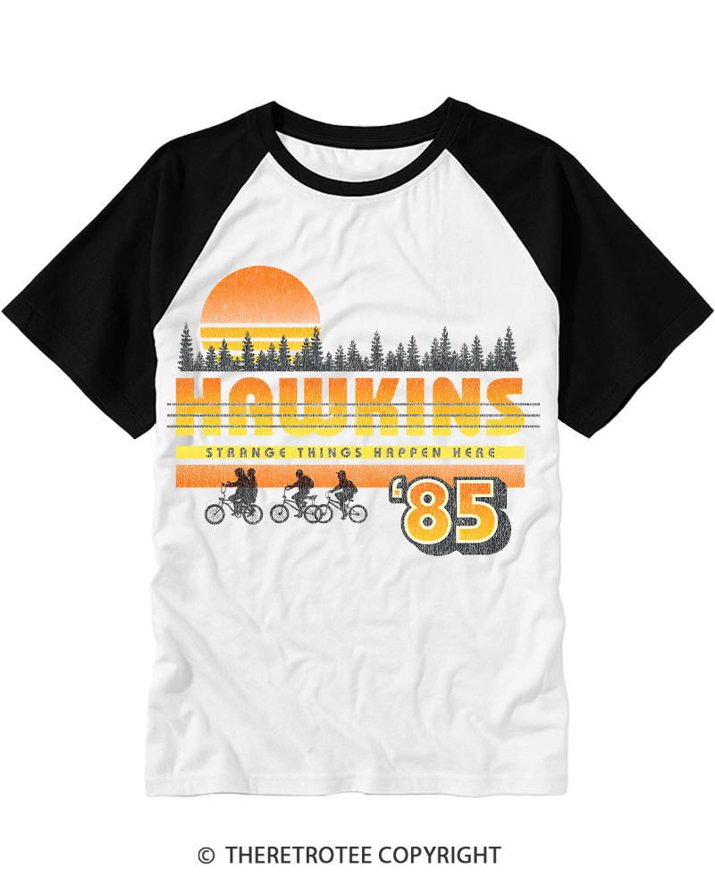 TheRetroTee Hawkins Strange Things 85 Raglan Baseball T-Shirt