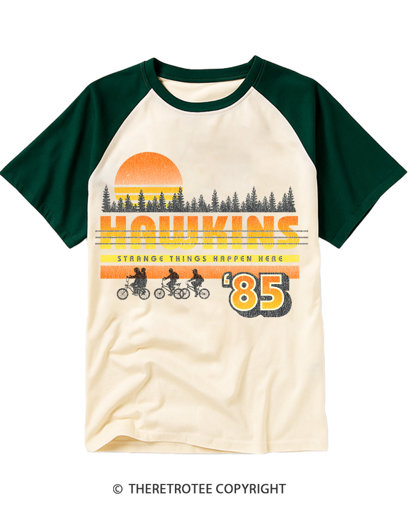 TheRetroTee Hawkins Strange Things 85 Raglan Baseball T-Shirt