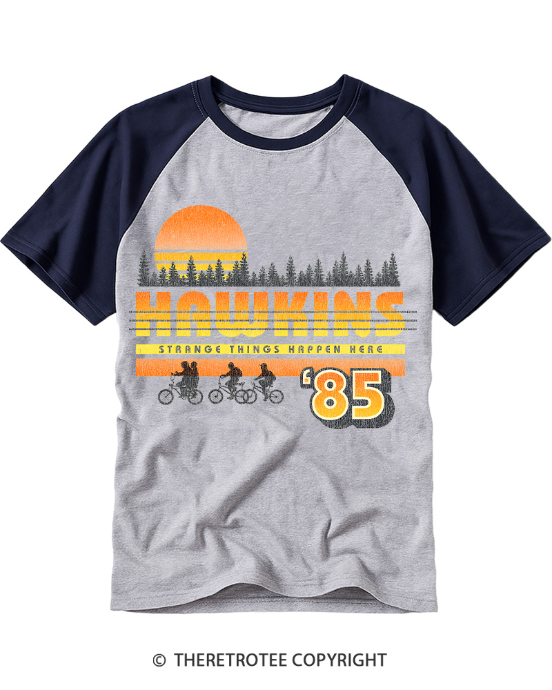 TheRetroTee Hawkins Strange Things 85 Raglan Baseball T-Shirt