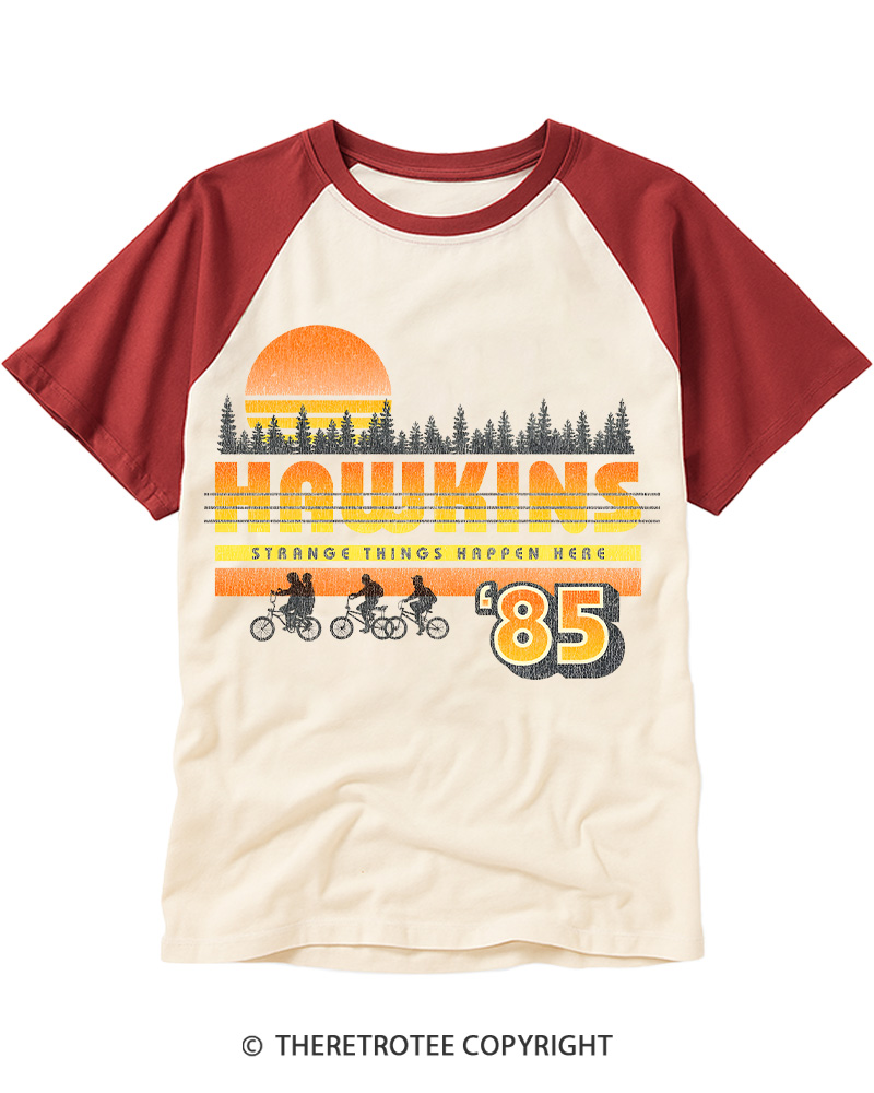 TheRetroTee Hawkins Strange Things 85 Raglan Baseball T-Shirt