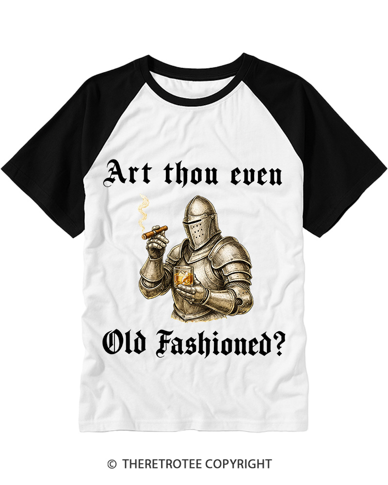TheRetroTee Old Fashioned Knight and Bourbon Gifts Nostalgia Raglan Baseball T-Shirt