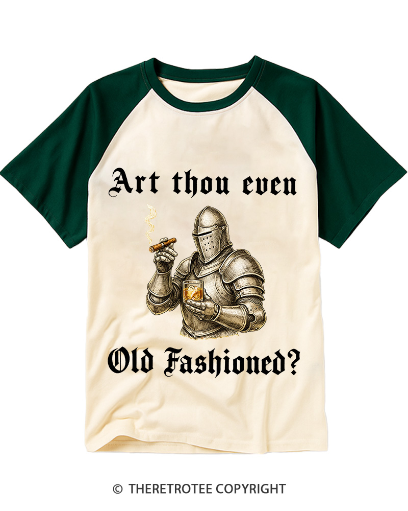 TheRetroTee Old Fashioned Knight and Bourbon Gifts Nostalgia Raglan Baseball T-Shirt
